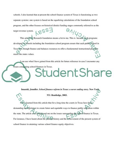 Texas Financial Funding of Public Schools