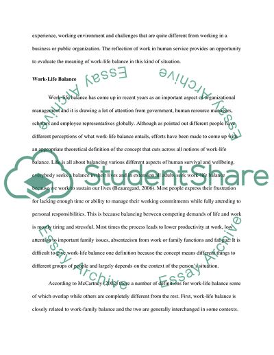 Work-Life Balance in the Context of Human Service Organizations