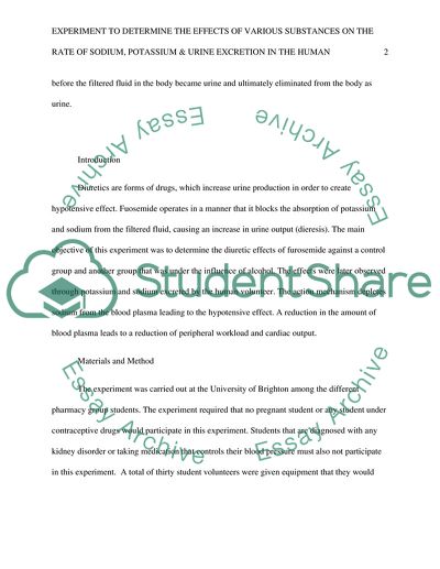 The Effects of Various Substances on the Rate of Sodium, Potassium & Urine Excretion
