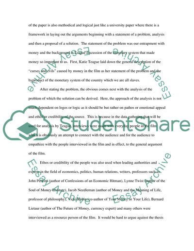 Money and life, Rhetorical Analysis