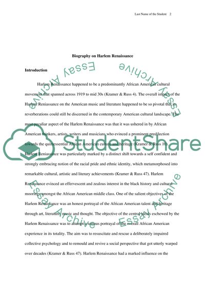 Biography on Harlem Renaissance