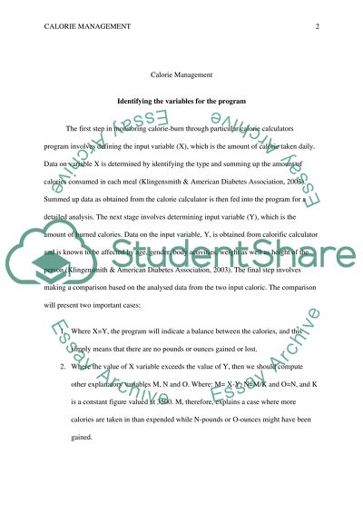 Analysis of Calorie Management Program