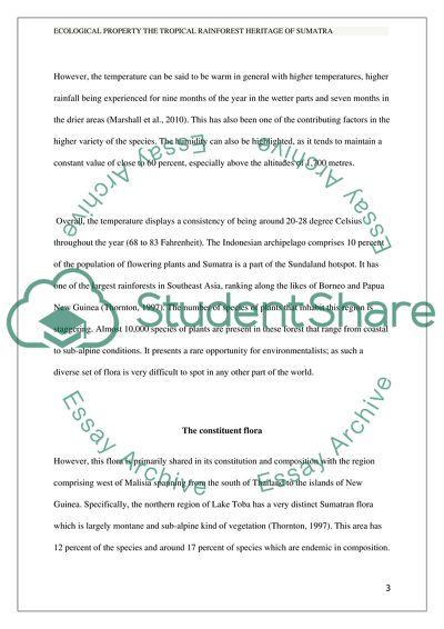 Ecological Property the Tropical Rainforest Heritage of Sumatra