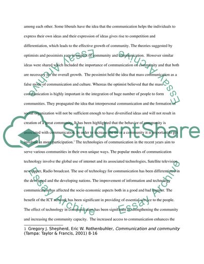 Technology of Communication and the Nature and Identity of Community