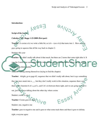 Script and Analysis of Videotaped Lesson