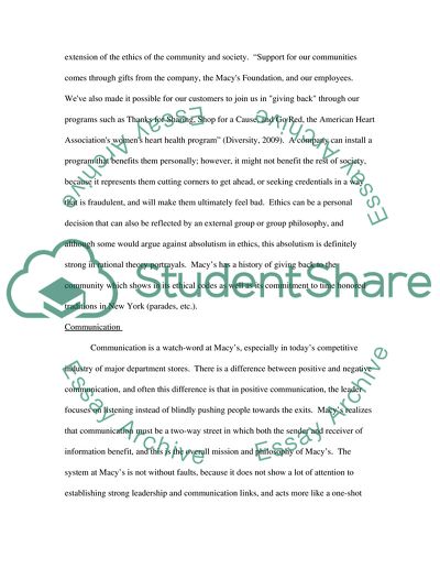 Macys Department Stores - A Competency