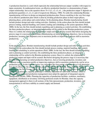 Production Plan for Riordan Manufacturing