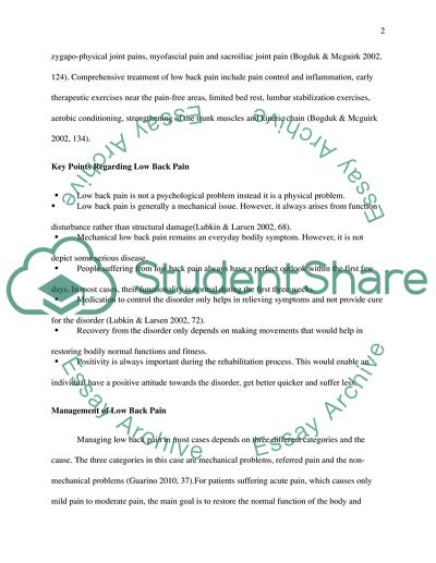 Treatment and Management Strategies of Low Back Pain