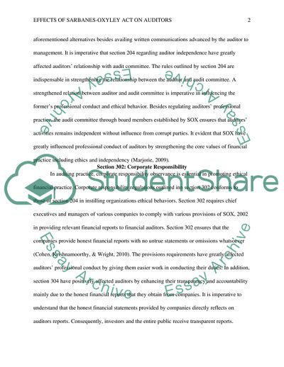 How Provisions of Sarbanes-Oxley Act have affected Ethics and Independence of Auditors