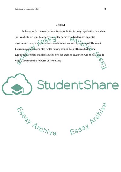 Training Evaluation Plan