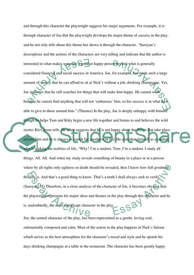 Analyze the character of Joe. (The book A Time of Your Life by William Saroyan