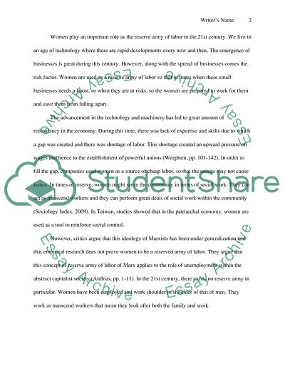 Women as Reserve Army of Labour