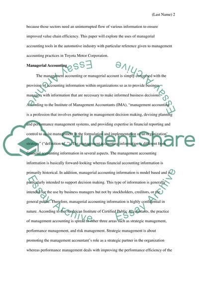 The Use of Managerial Accounting in Toyota