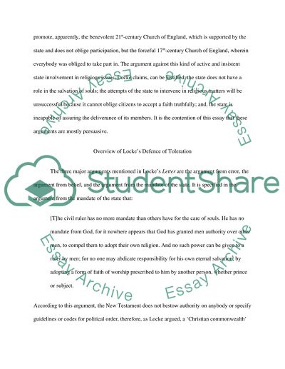 Is Lockes defence of toleration persuasive