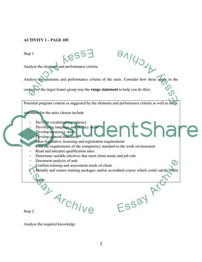 Design Learning with Reference to a Particular Unit of Competence