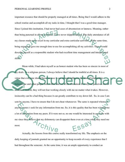 Personal Learning Profile of a Student