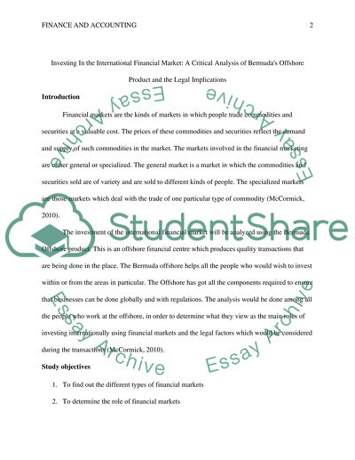 Investing in the International Financial Market - Bermuda Offshore Product and Legal Implications