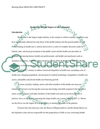 Health Care Bill and Impact on the Community