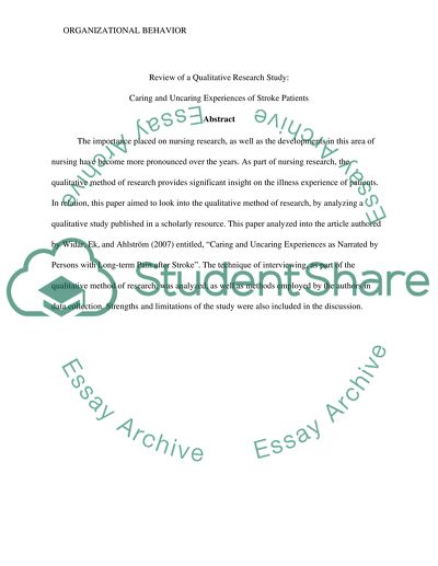 Caring and Uncaring Experiences of Stroke Patients