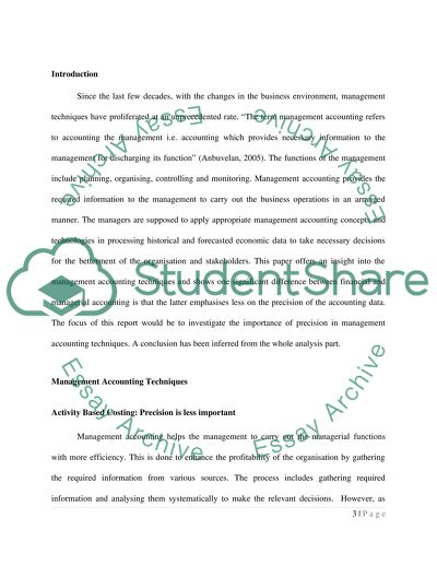 Precision in Management Accounting