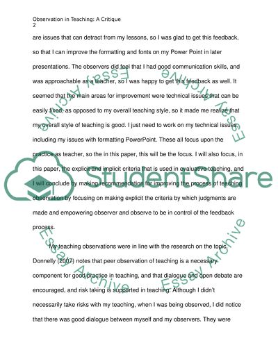 The Criteria Used to Make Judgments in Evaluative Teaching Observation