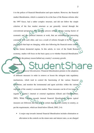 Arguments for and against Financial Liberalisation
