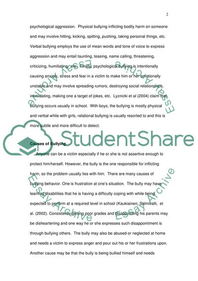 Putting The Bully In His Place. Causes, Consequences and Possible Solutions to Bullying