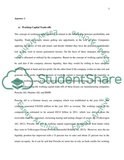 Working capital trade-offs of. Porsche AG, Daimler AG, and BMW