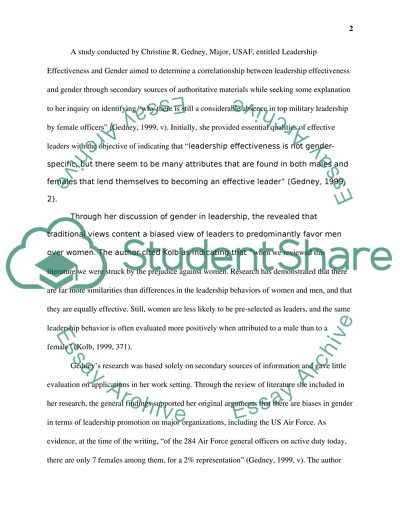 Critical Literature Analysis on Gender In Leadership
