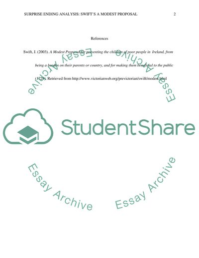Surprise ending analysis: Swifts A Modest Proposal