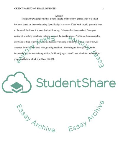 Credit rating of small business