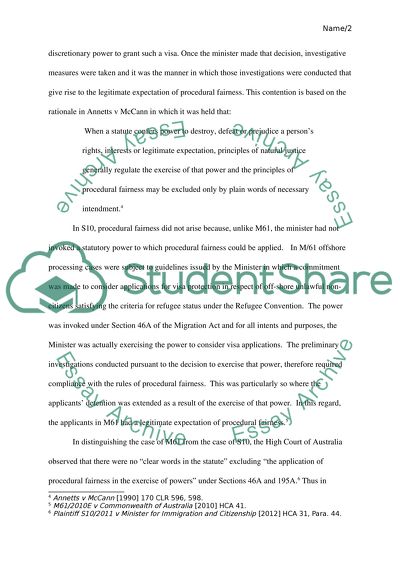 Procedural Fairness: M61/2010E v Commonwealth of Australia