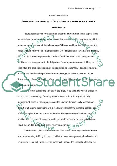 Secret Reserve Accounting: Issues and Conflicts