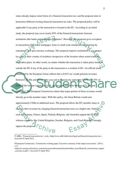 The United Kingdom and Proposed European Union Financial Transaction