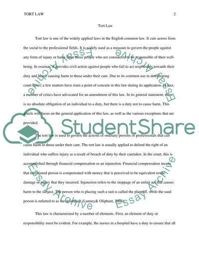 Tort Law in the English Common Law