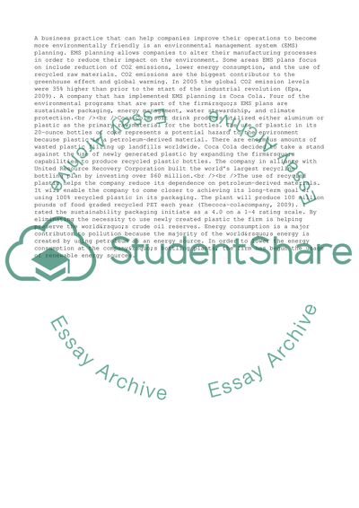 EMS Planning at Coca Cola