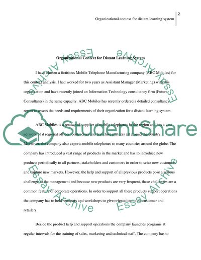 Organizational Context For Distant Learning System. (ABC Mobiles context analysis)