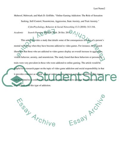 Academic Report on video game addiction social responsibility