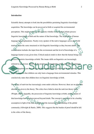 Linguistic Knowledge Possessed by Human Being at Birth