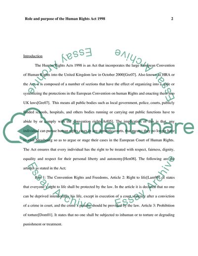 Role and Purpose of the Human Rights Act 1998