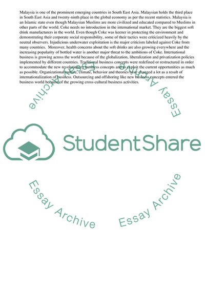 Management of International Business: Coca Cola in Malaysia