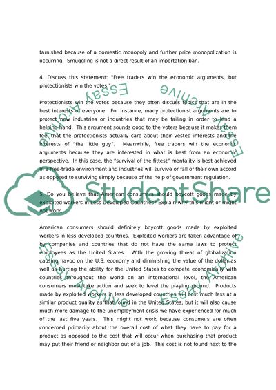 Economics Assignment. (Infant industry, NAFTA, smuggling, etc.)