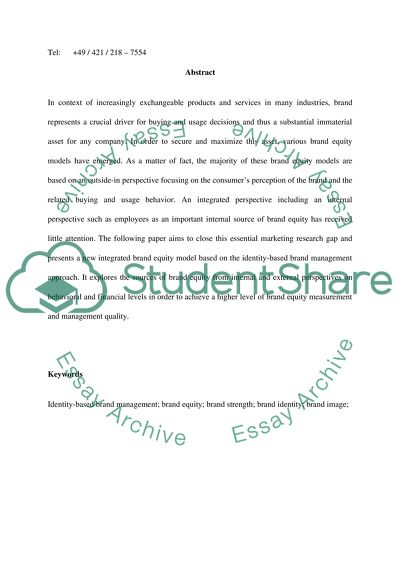 Identity-Based Brand Equity Model A Conceptual Framework