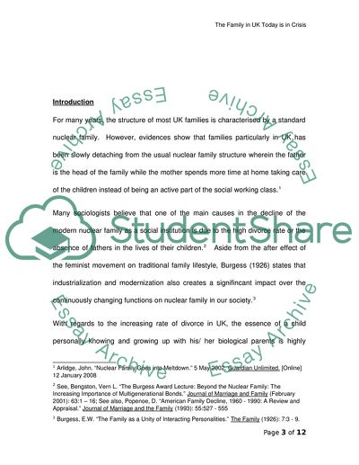 The Family in the UK today is in crisis