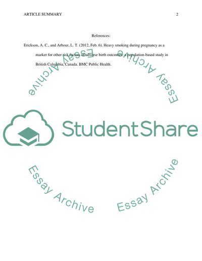 Article Review: Smoking during Pregnancy as a Marker for Risk Factors of Adverse Birth Outcomes