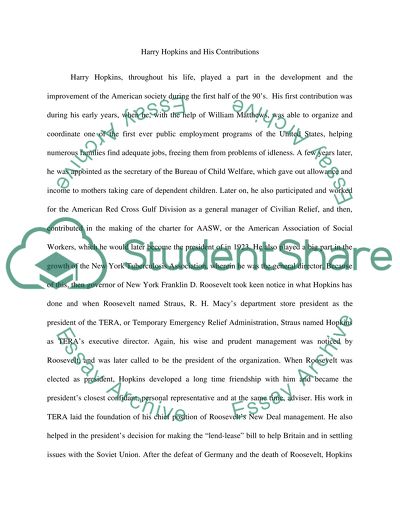 Harry Lloyd Hopkins and His Contributions