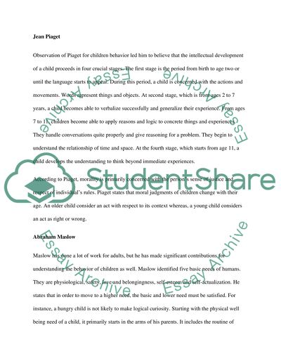 Contribution Made to Understanding Child Behavior