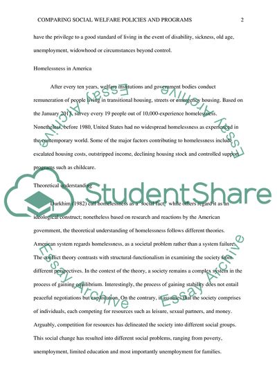 Comparing Social Welfare Policies and Programs