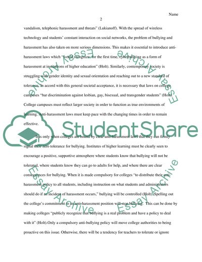Prohibiting Bullying and Harassment to Colleges