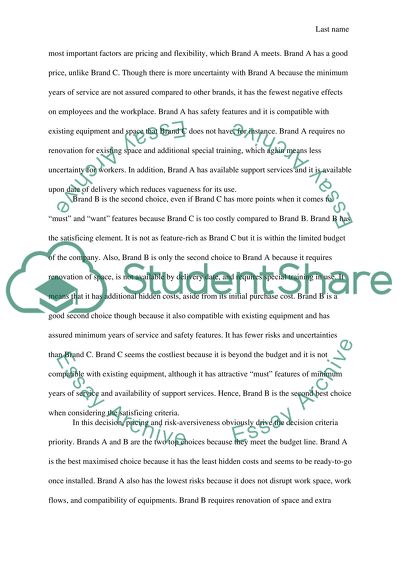 Decision-Making for Equipment Purchase